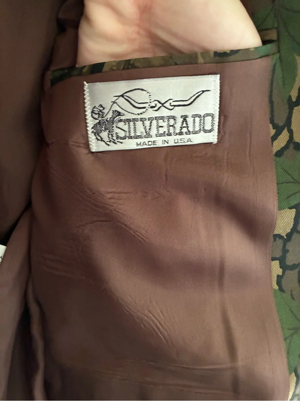 Men's Vintage Silverado Trebark Camouflage Blazer with Brown Suede Yoke
